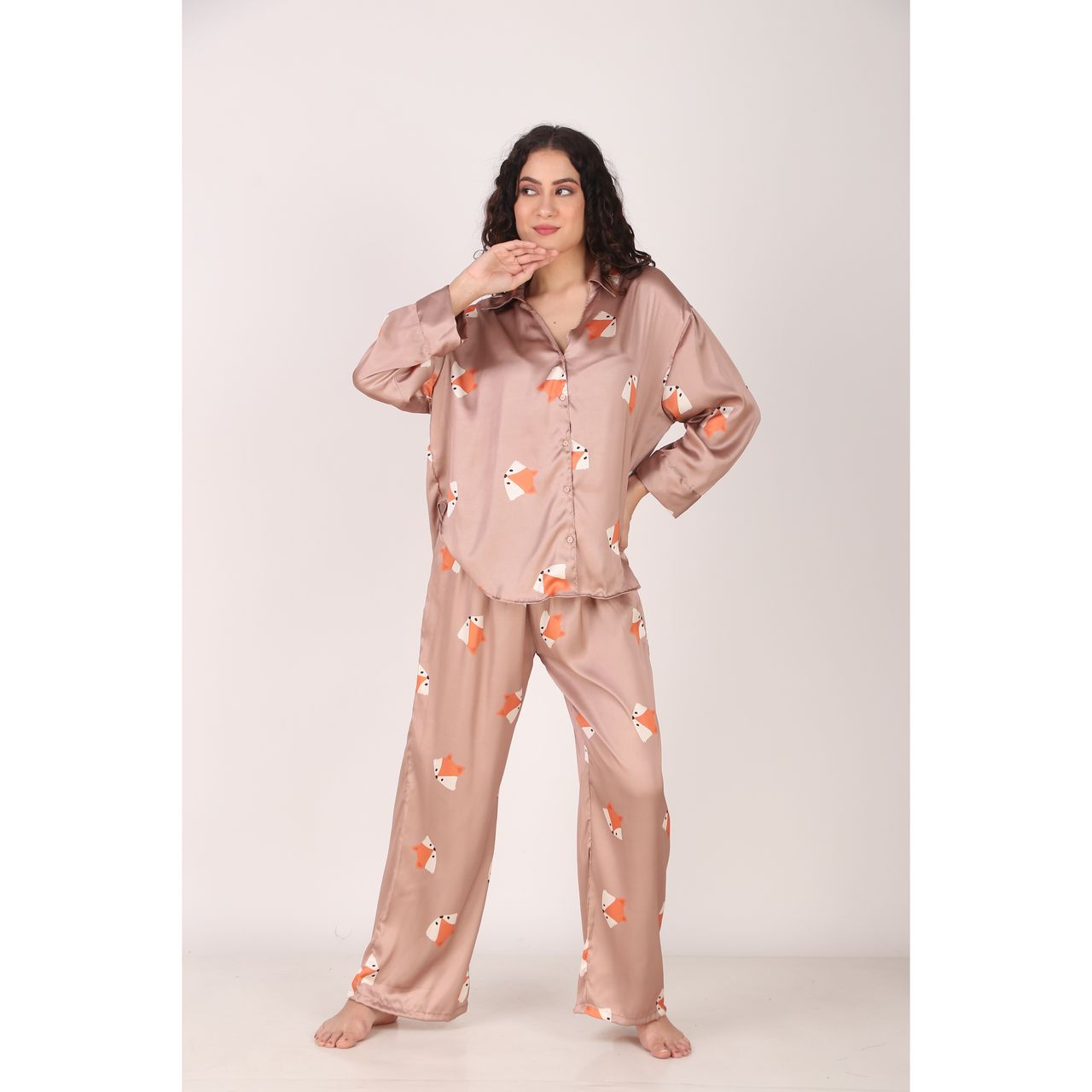 Masha Women's Fox Brown Oversized Pajamas | Set | L