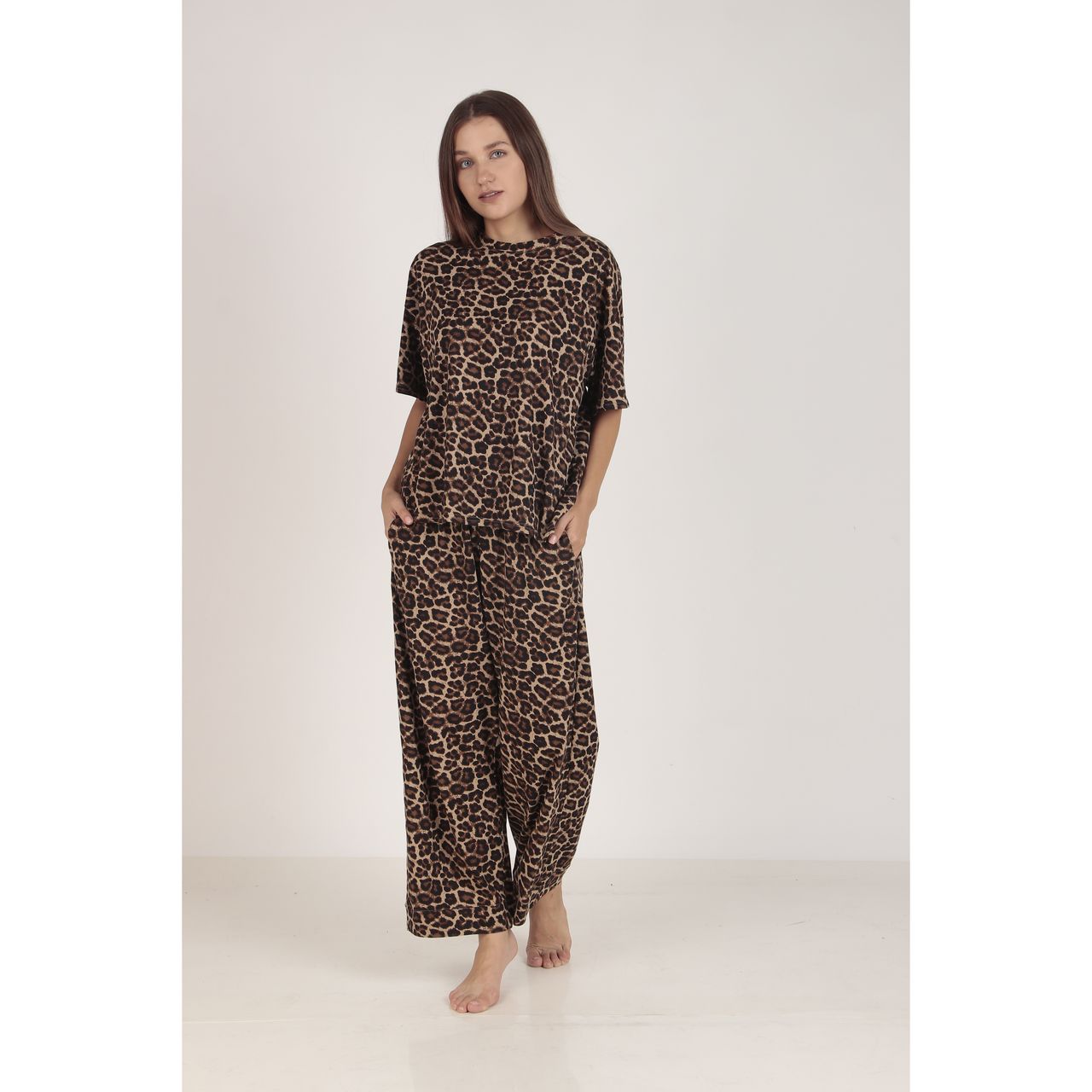 Masha Women's Cheetah Brown Cotton Pajamas | Set | M
