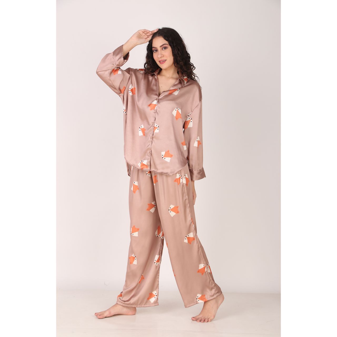 Masha Women's Fox Brown Oversized Pajamas | Set | L