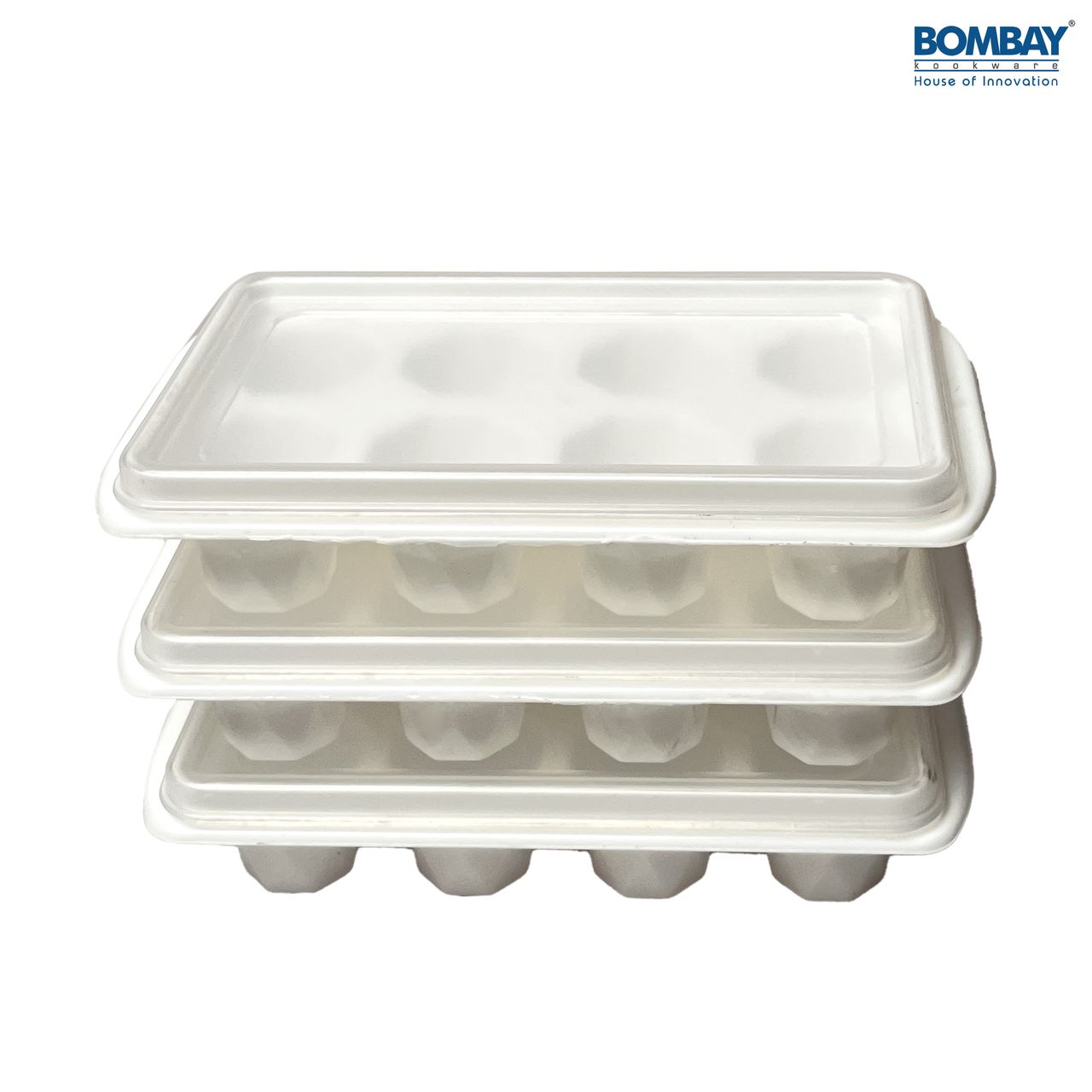 Ice Cube tray with Removable lid Plastic (Pack of 3) (White)