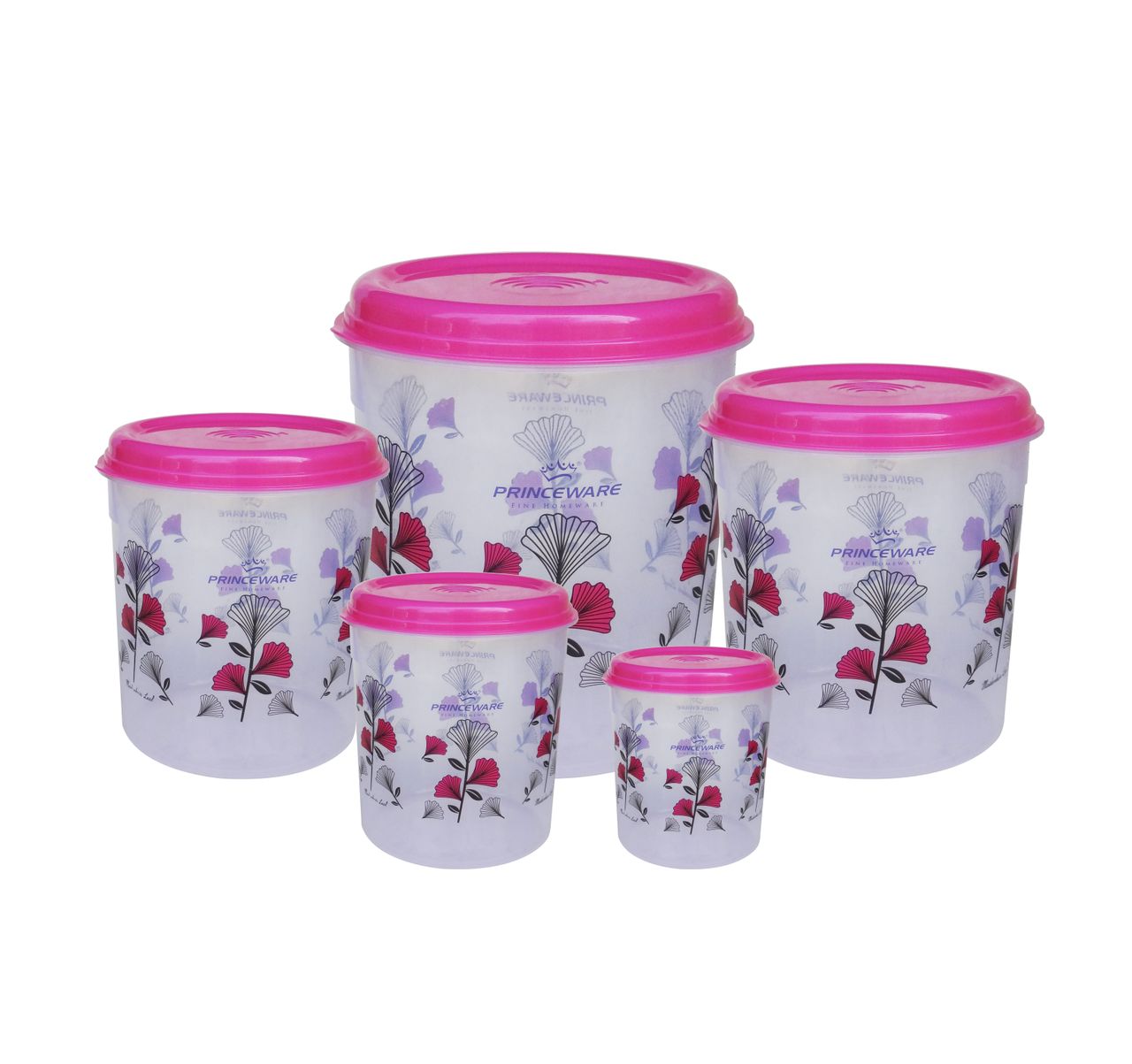 Princeware Classic Tall Aata/dal/rice Container Set of 5 | 800 ml+1.4 L+2.35 L + 4.05 L+7.l - Pink