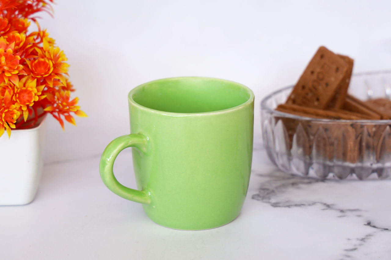 BAY6 Stoneware Solid Coffee Mugs - Green (210 ML)