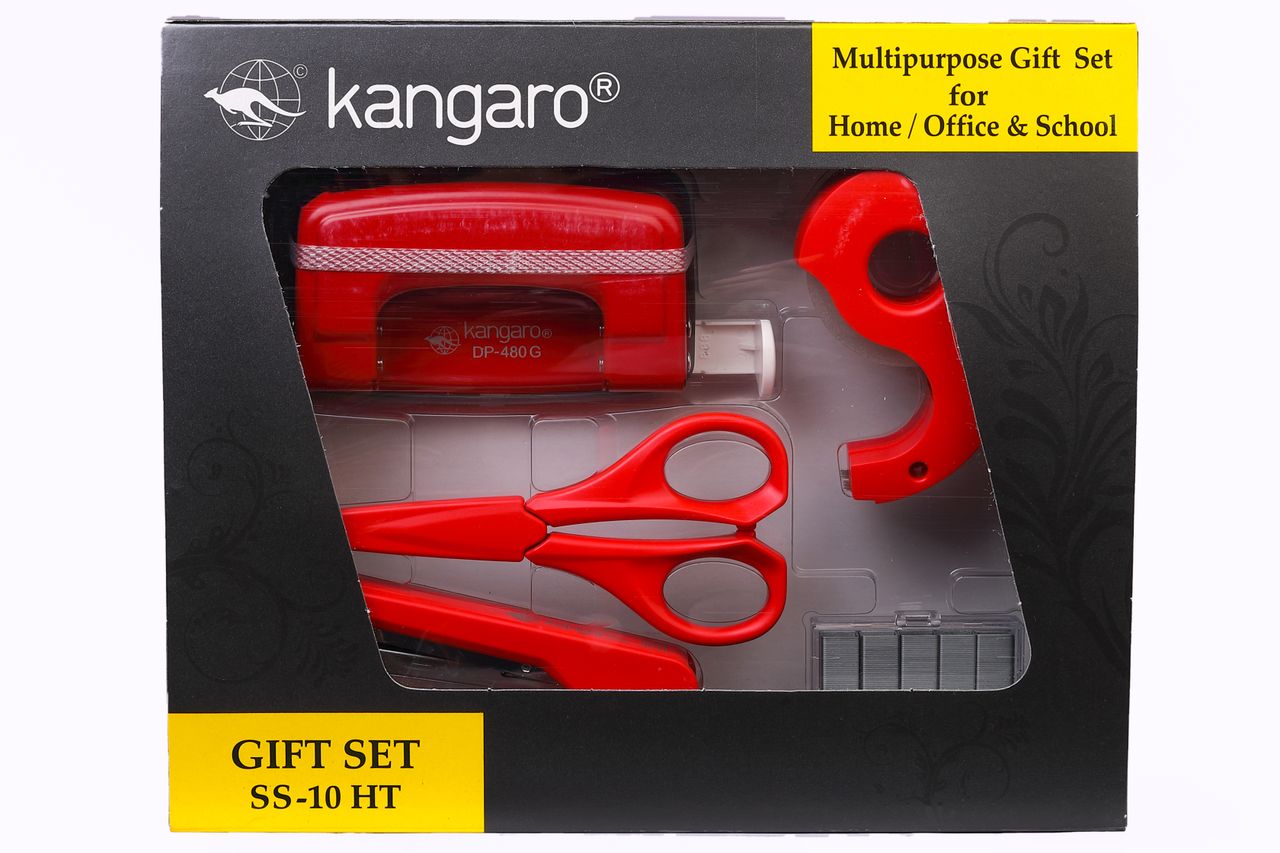 Kangaro Stationery Set Of Handy Stapler, Paper Punch, Scissors, Tape Dispenser & Staples Pin