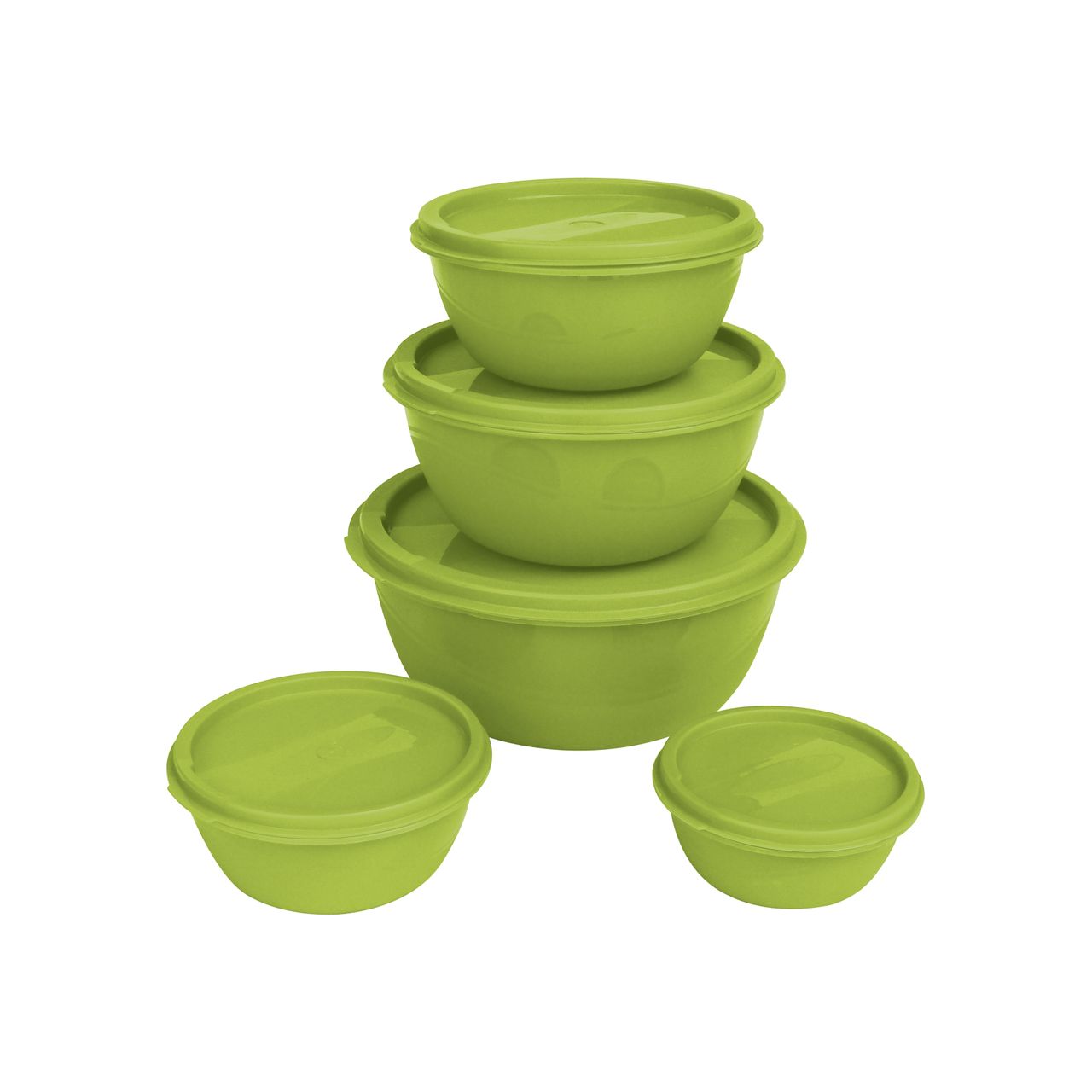 Princeware Store Fresh Bowl Container Set of 5 Pcs | 295 ml+525 ml+900 ml+1.6 L+ 2.6 L Green