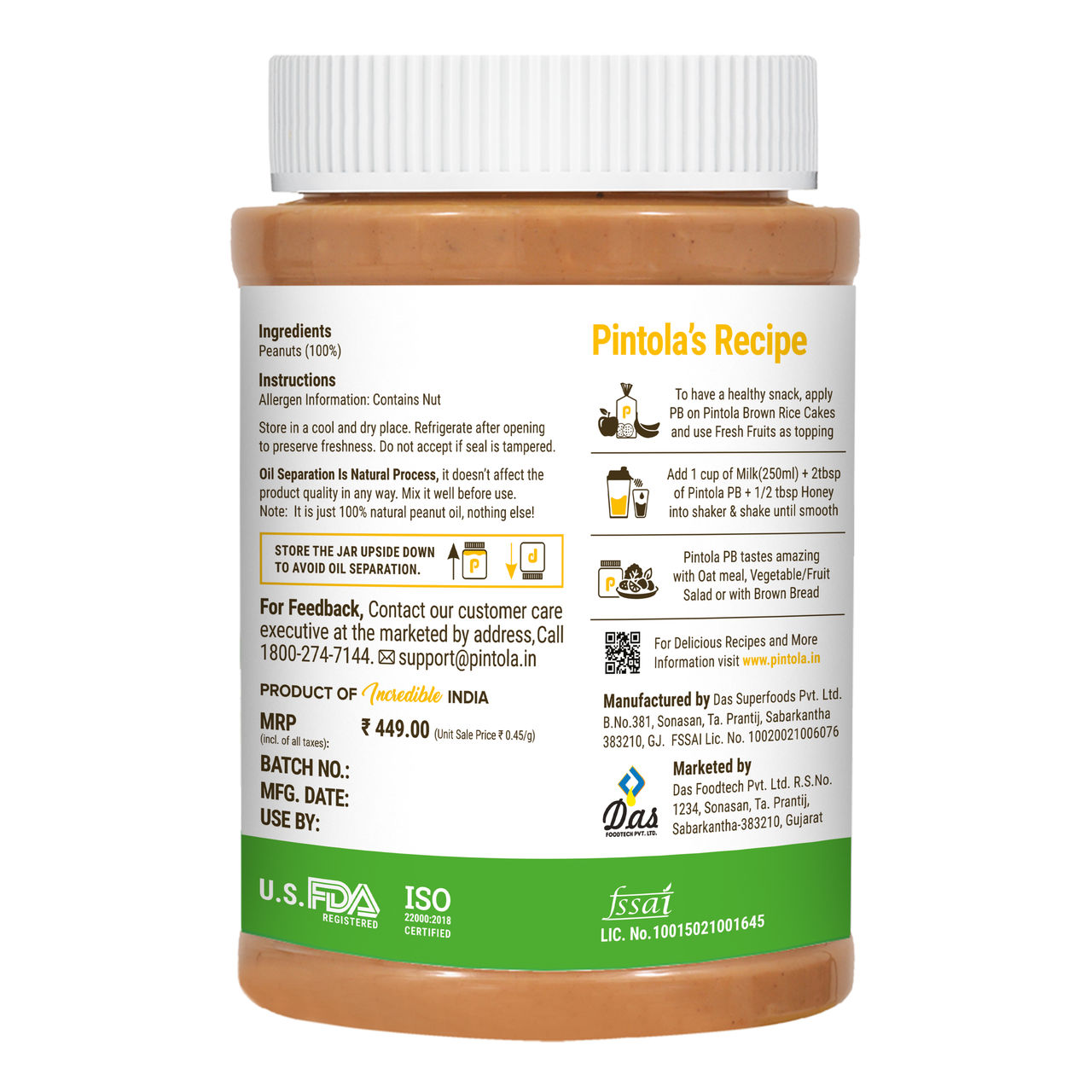 Pintola All Natural Peanut Butter Crunchy 1 kg Combo