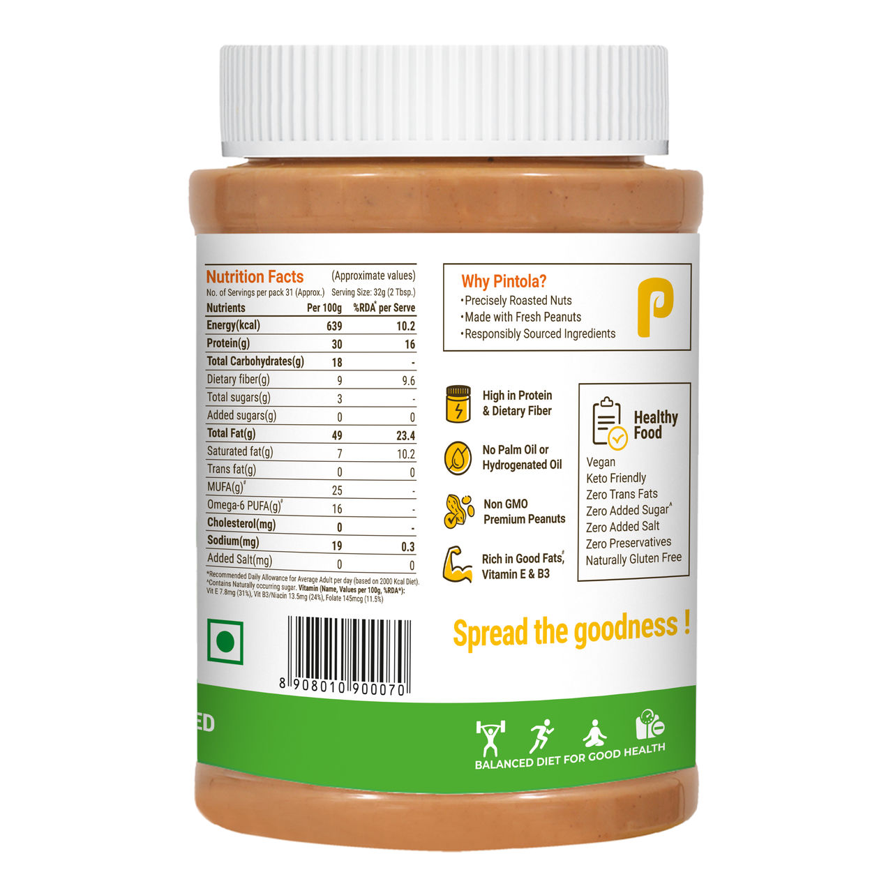 Pintola All Natural Peanut Butter Crunchy 1 kg Combo