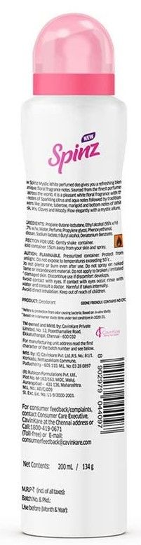 Spinz Mystic White Perfumed Deo For Women With Fresh Lily Fragrance