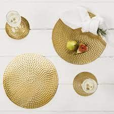Bar Box Gold Plating Hammered Design Coasters With Velvet Base For Drinks (Set Of 4)