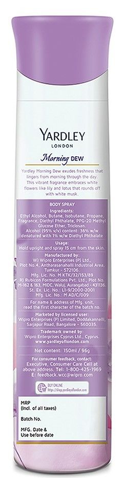 Yardley London Morning Dew Deodorant - Lily of Valley and Frangipani Fragrance - Naturally Derived