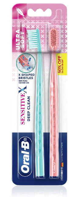 Oral-B Sensitive X Deep Clean� Ultra Soft Bristles & X-Filament Toothbrush Pack of 2