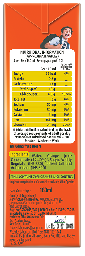 Real Fruit Power Orange Juice 180 ml Combo