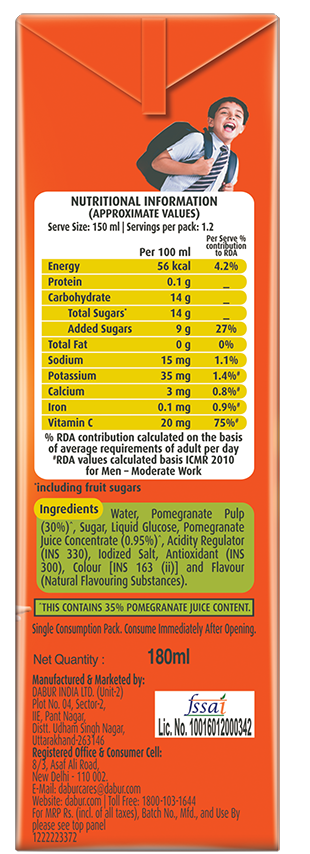 Real Fruit Power- Pomegranate Juice Tetrapack 180 ml Combo