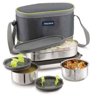 Magnus Olive 4 Lunchbox With Leak-Proof Steel Containers for