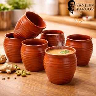 Sanjeev Kapoor by OGGN Stoneware Kullad Cup - Set of 6, Tea