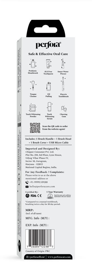 Perfora Rechargeable Electric Toothbrush - Tuxedo Black