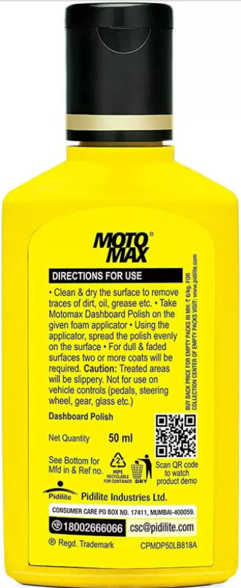 Motomax Dashboard Polish 50 ml | Protects and Shines Interiors of Cars, Bike, Motorcycle 1 pc Combo