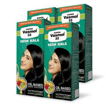 Super Vasmol 33 Kesh Kala , Pack Of 4 I Oil Based Hair Colour I No Ammonia I No Peroxide