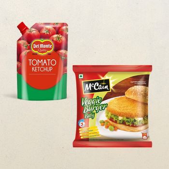 Del Monte Classic Blend Tomato Ketchup(500gms) & Mccain Veggie Burger Patty(360gms) Combo