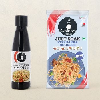 Ching's Secret Dark Soya Sauce(210gms) & Ching's Just Soak Veg Hakka Noodles(140gms) Combo