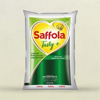 Saffola Tasty + | 50% More Oryzanol | Edible Oil - Pouch