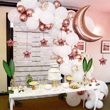 Party Propz Elegant Party Decoration Combo Rose Gold and White Foil Metallic Balloon for Decoration