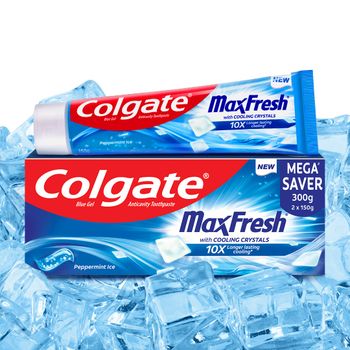 Colgate MaxFresh Toothpaste, Blue Gel Paste with Menthol for Super Fresh Breath (Peppermint Ice, Saver Pack)