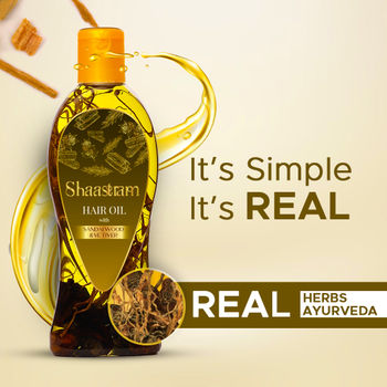 Shaastram Sandalwood & Vetiver Ayurvedic hair oil to reduce split ends