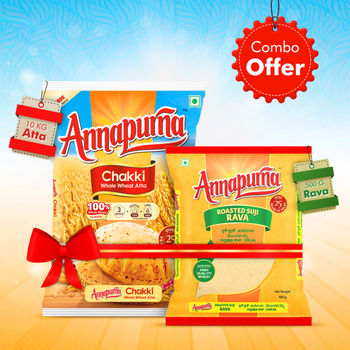 Annapurna Chakki Whole Wheat Atta 10.0 KILOGRAM + Annapurna Roasted Suji Rava 500.0 GRAM