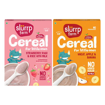 Slurrp Farm Ragi Rice Strawberry Instant Healthy Cereal | Mildly Sweetened With Date Powder (200g) & Slurrp Farm Wheat Apple And Banana Instant Healthy Cereal 100% Natural | No Added Sugar | No Milk (300g) Combo