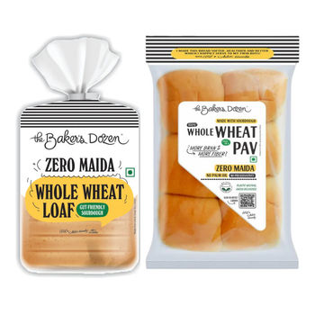 The Baker'S Dozen 100% Whole Wheat Bread - No Palm Oil No Preservative (450g) & The Baker'S Dozen Zero Maida Pav No Palm Oil No Preservative 100% Wholewheat (220g) Combo