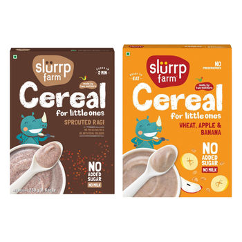 Slurrp Farm Wheat Apple & Banana Instant Healthy Cereal 100% Natural No Added Sugar No Milk, 300 Gm(300gms) & Slurrp Farm No Added Sugar, No Salt, Sprouted Ragi Powder, No Milk, 250 Gm(250gms) Combo
