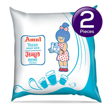 Amul Taaza Toned Fresh Milk (Pouch) 500 ml X 2 Combo