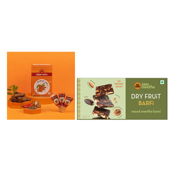 Tangy Imli (Tamarind) 10 Pcs Sour Candy | No Refined Sugar | Lollipop By Go Desi (10pc) & Dry Fruit Barfi, 6 Pcs | No Added Refined Sugar | Single Packs | Burfi | Sweets | By Go Desi (120g) Combo