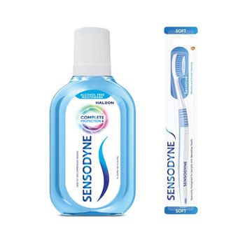 Sensodyne Mouthwash Complete Protection+ (100ml) & Sensodyne Sensitive Toothbrush With Soft Round Bristles - Assorted (1pc) Combo