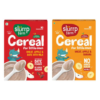 Slurrp Farm Cereal - Wheat, Apple & Date With Milkno Added Sugar No Powder 1 Pcs(1pc) & Slurrp Farm Wheat Apple & Banana Instant Healthy Cereal 100% Natural No Added Sugar No Milk, 300 Gm(300gms) Combo