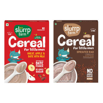 Slurrp Farm Cereal - Wheat, Apple & Date With Milkno Added Sugar No Powder 1 Pcs(1pc) & Slurrp Farm No Added Sugar, No Salt, Sprouted Ragi Powder, No Milk, 250 Gm(250gms) Combo