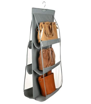 Capsicum Dust Proof Hanging Handbag Purse Clutch Organizer With 6 Large Compartments & Hanger Grey