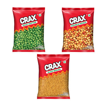 Crax Mast Mattar Namkeen Nut Mix 160.0 GRAM(160gms), Crax Double Mazza Namkeen Peanut Mix 160.0 GRAM(160gms) & Crax Aloo Bhujia Namkeen 160.0 GRAM(160gms) Combo