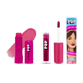 Sugar Pop Matte Lipcolour - 04 Raspberry(1.6ml) & Sugar Pop Nourishing Lip Balm 06 Strawberry(4.5gms) Combo