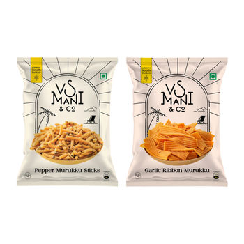 Vs Mani Pepper Murukku(65gms) & Vs Mani & Co Garlic Ribbon Murukku(65gms) Combo