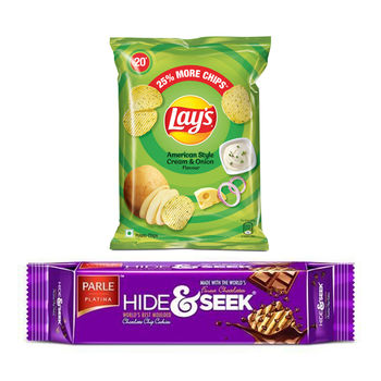 Lay'S American Cream & Onion Potato Chips(50gms) & Parle Hide & Seek Chocolate Biscuits(100gms) Combo