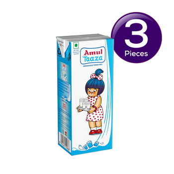 Amul Taaza Homogenised Toned Milk (Tetra Pack) 1 l Combo
