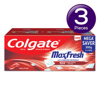 Colgate MaxFresh Toothpaste, Red Gel Paste with Menthol for Super Fresh Breath (Spicy Fresh) 300 g Combo