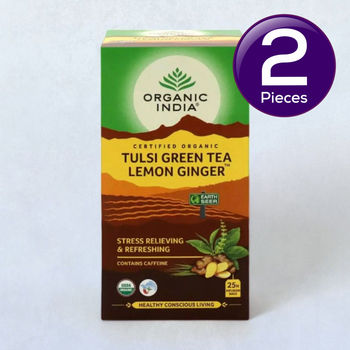 Organic India Tulsi Green Tea Bag Lemon Ginger 25 pc Combo