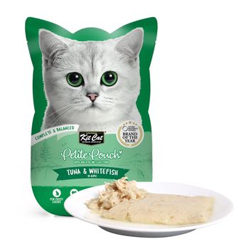 Kit Cat Petite Pouch Complete & Balanced Wet Cat Food - Tuna & Whitefish In Aspic
