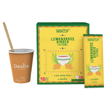 Indicup Lemon Grass Ginger Tea Premix Instant Tea Powder - Includes Cups & Stirrers