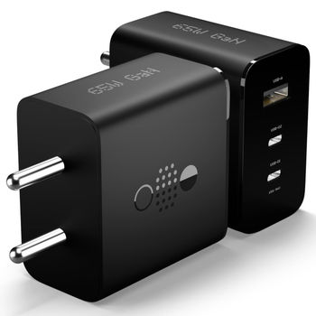Roarx 65W GaN Type C Fast Charger Adapter | 3 Ports - USB , Type C to Type C Adapter | Black