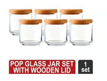 Ocean Pop Glass Jar Set with Wooden Lid (500 ml, 6Pcs)
