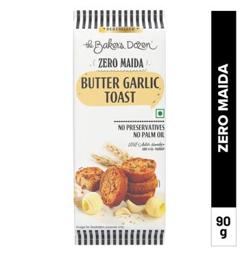 The Baker's Dozen Zero Maida Butter Garlic Toast Baked Snack No Palm Oil No preservatives 100% Wholewheat