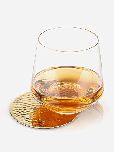 Bar Box Gold Plating Hammered Design Coasters With Velvet Base For Drinks (Set Of 4)